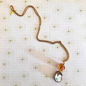 Anthropologie Lenora Dame wooden bead jewel locket necklace